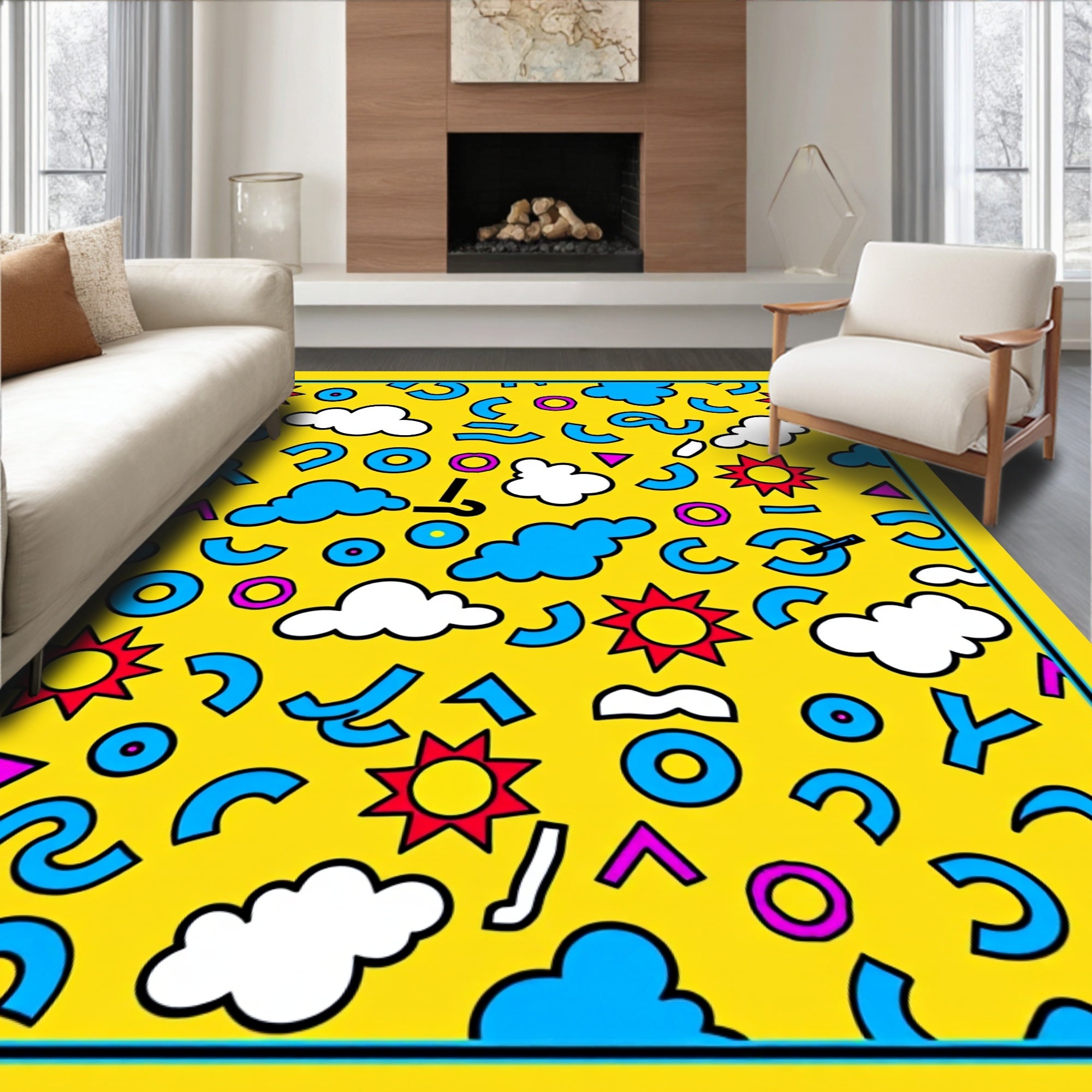 Playful Yellow Sky Sun Cloud Elements Rug