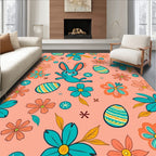 Playful Turquoise Bunny Floral Egg Medley Rug