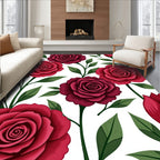 Crimson Rose Garden Botanical Illustration Rug