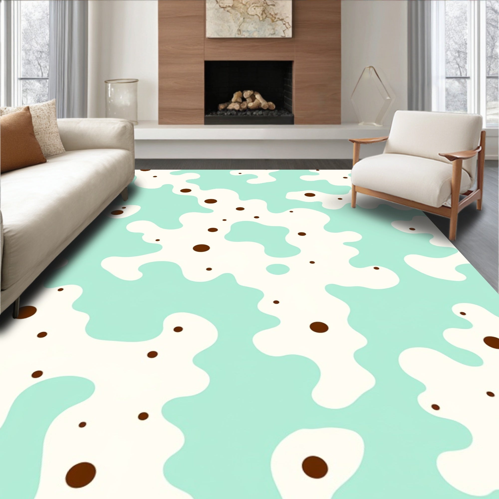 Aqua White Molten Chocolate Splatter Rug