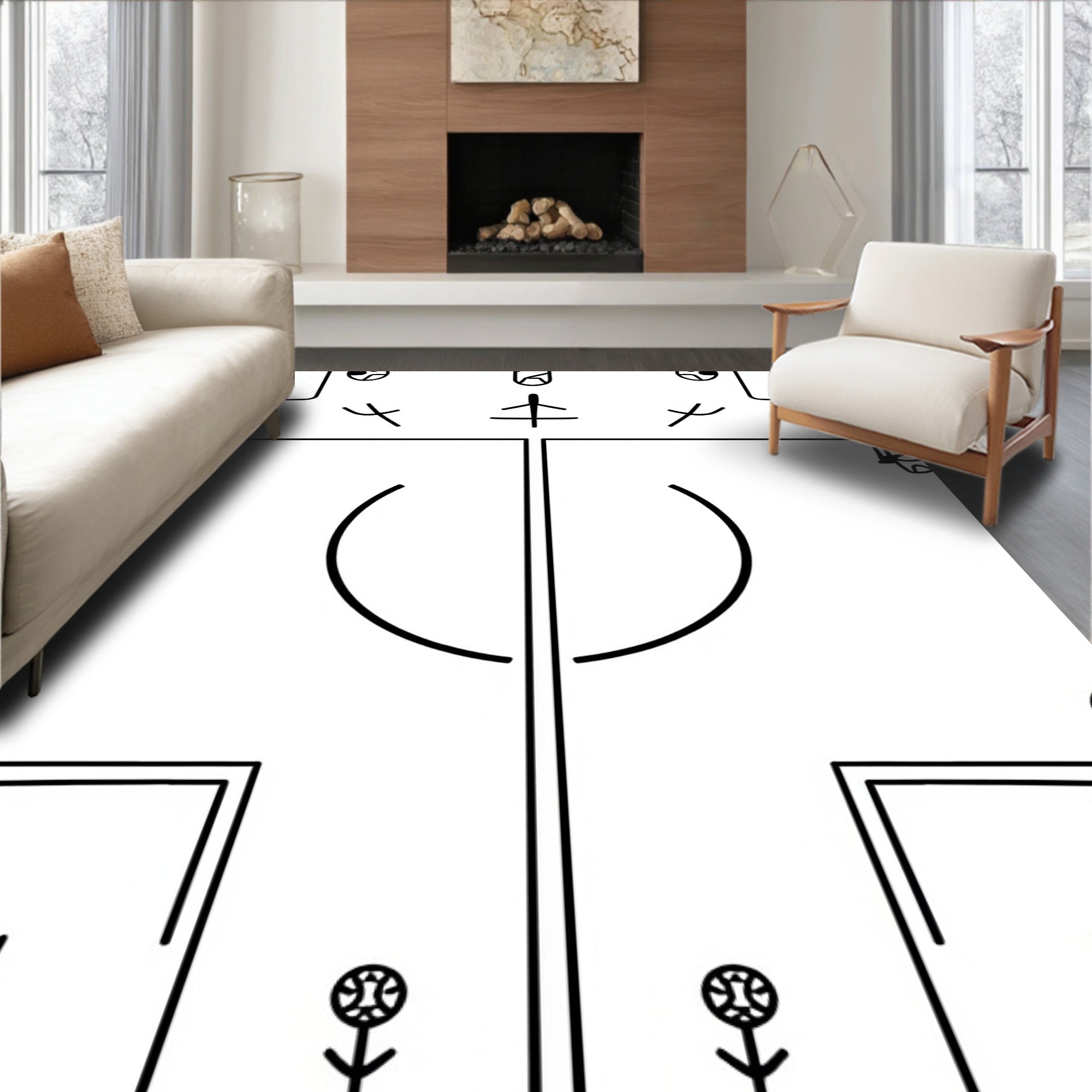 Minimalist Black White Abstract Iconography Rug