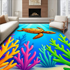 Vibrant Orange Turtle Coral Reef Rug