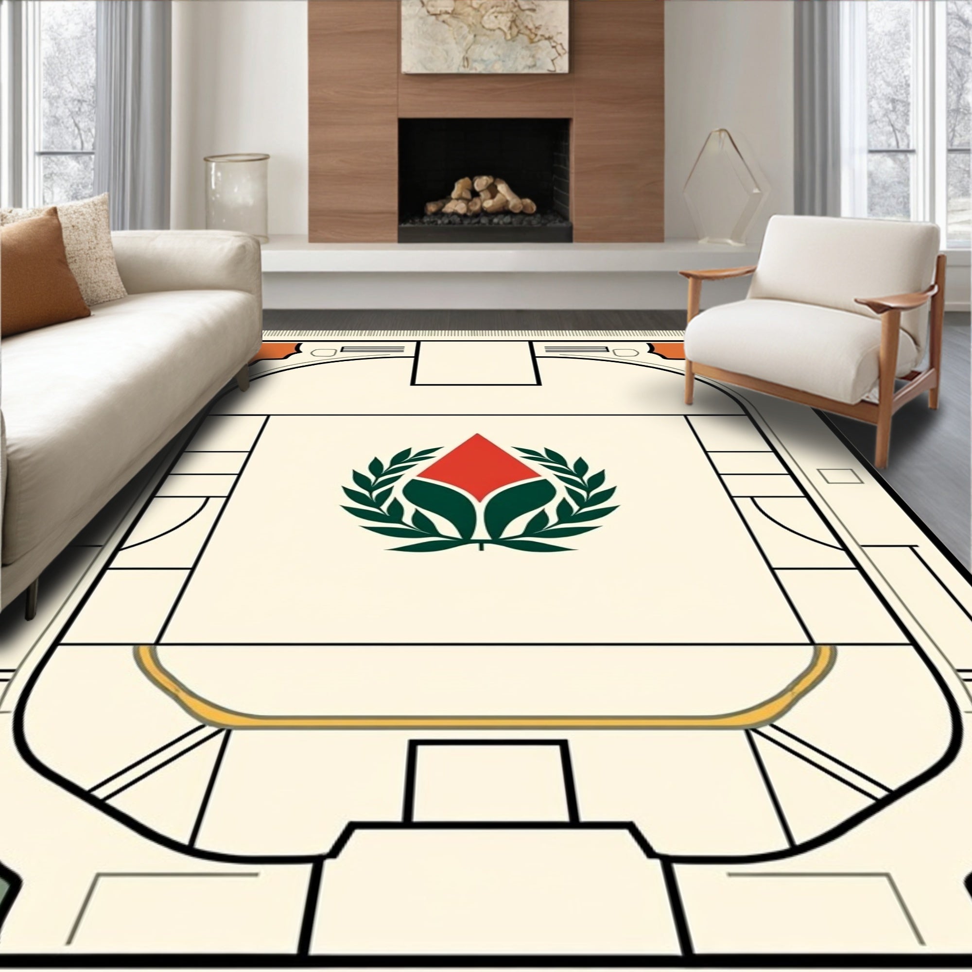 Crimson Laurel Crest Geometric Rug