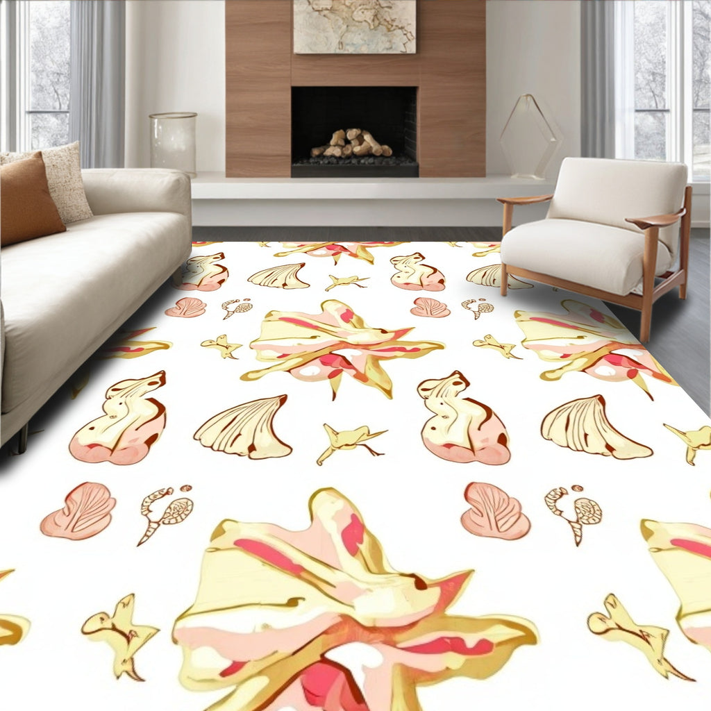 Blush Pink Yellow Floral Whimsical Art Rug