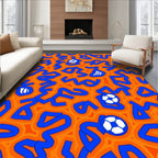 Bold Orange Blue Soccer Ball Swirl Rug