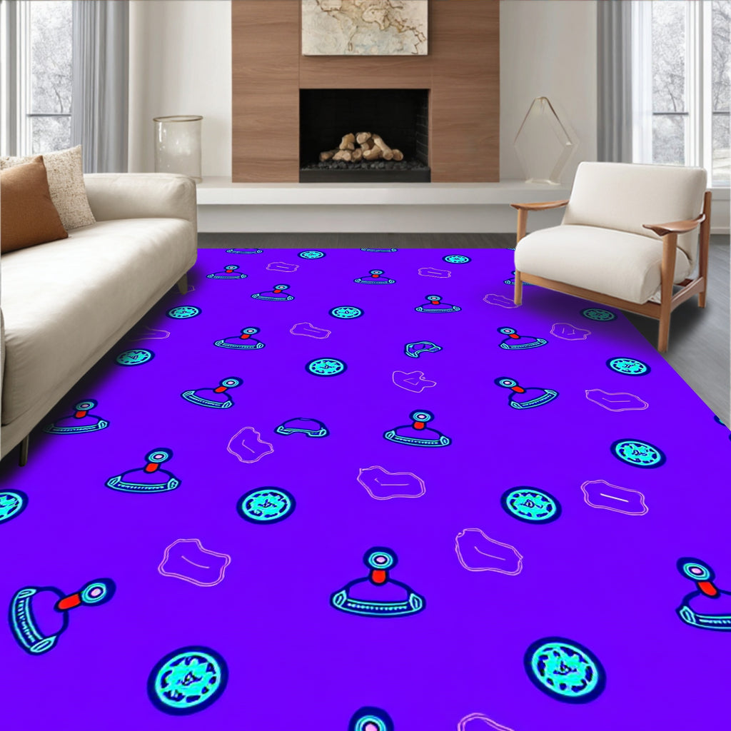 Purple Retro Stamp and Compass Collection Rug
