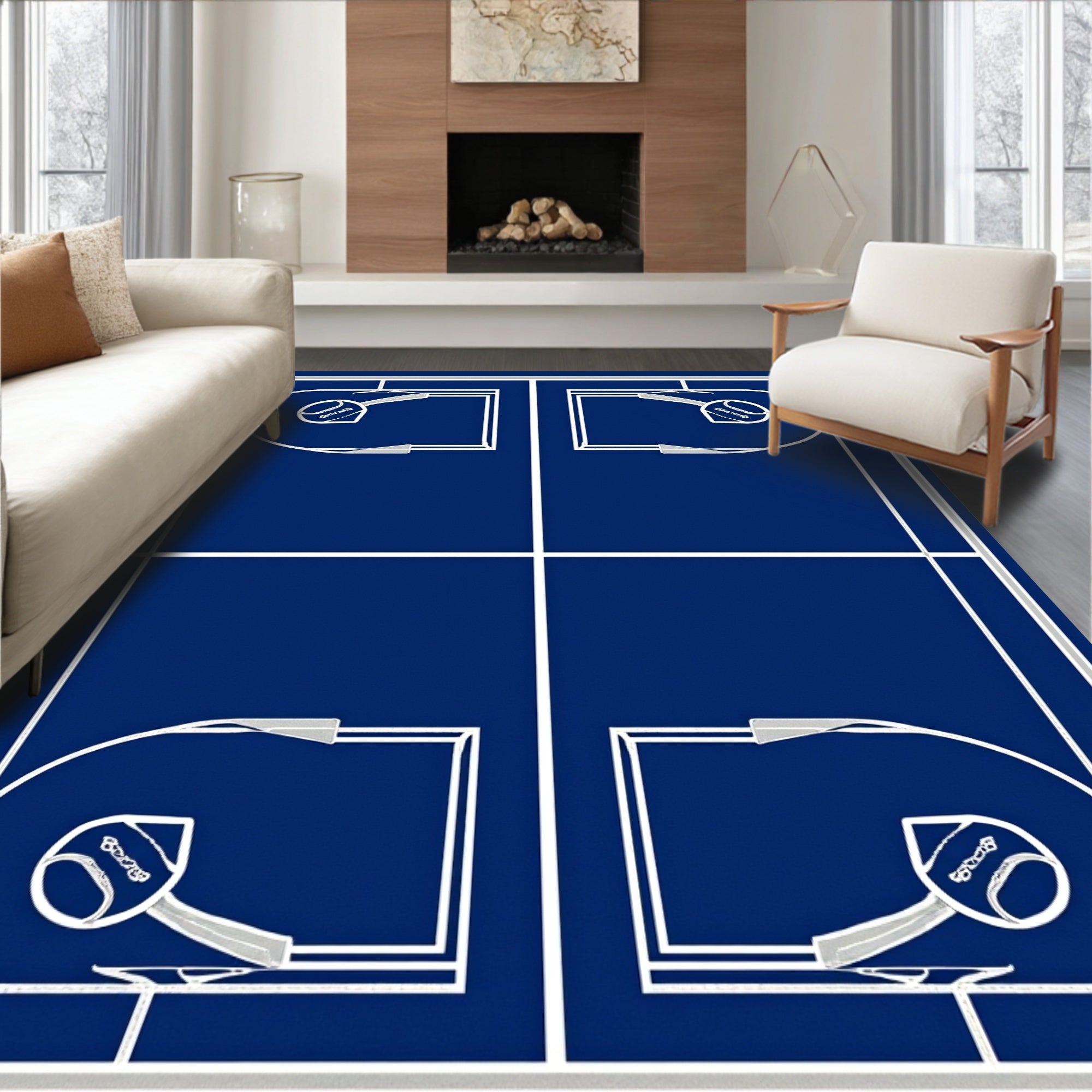 Dark Blue Blueprint Baseball Diamond Rug