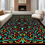Vibrant Red Aqua Swirl Mandala Rug