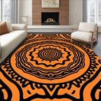 Bold Orange Black Tribal Mandala Rug