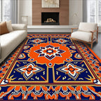 Vibrant Orange Cobalt Starburst Medallion Rug