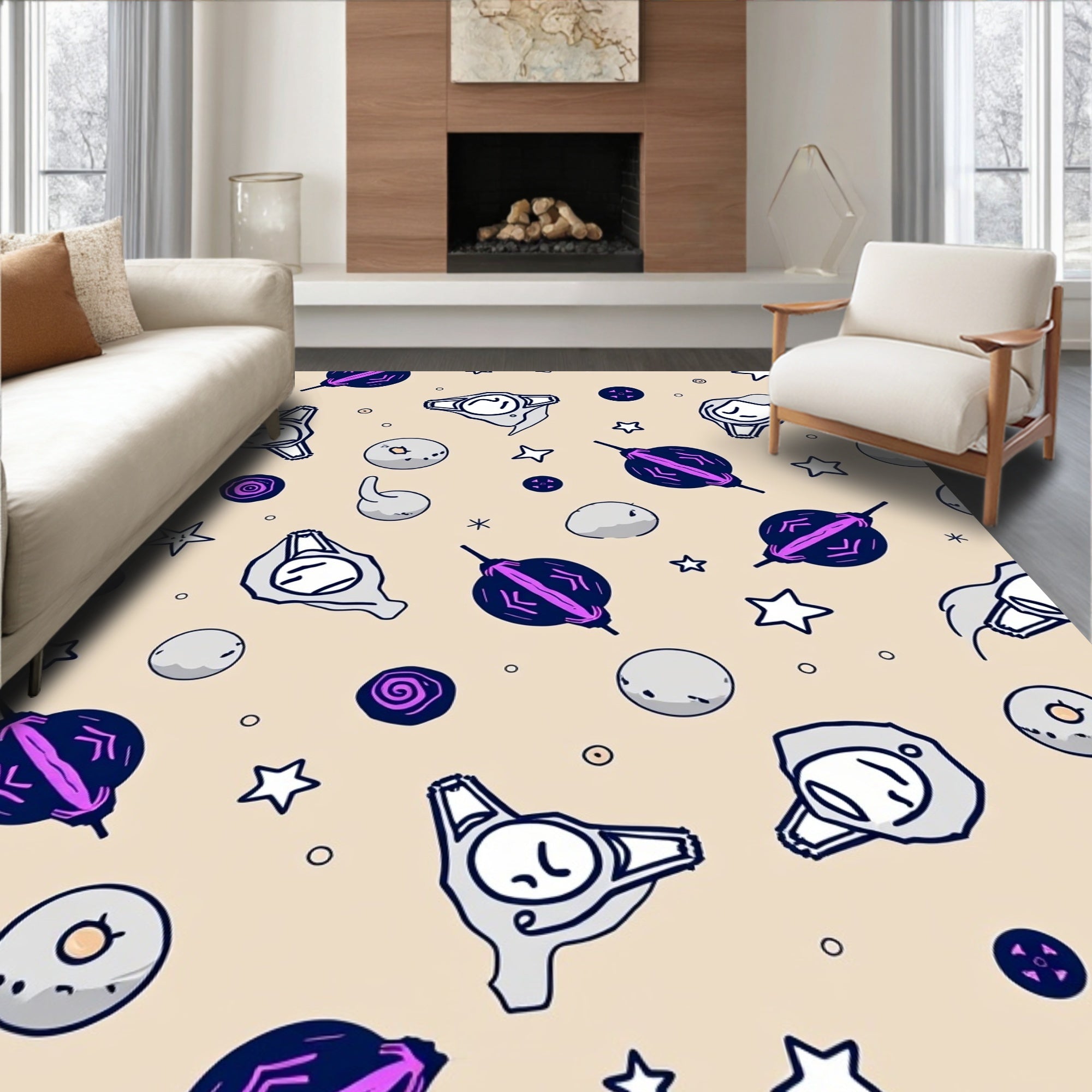Cosmic Navy Purple Nebula Stars Rug