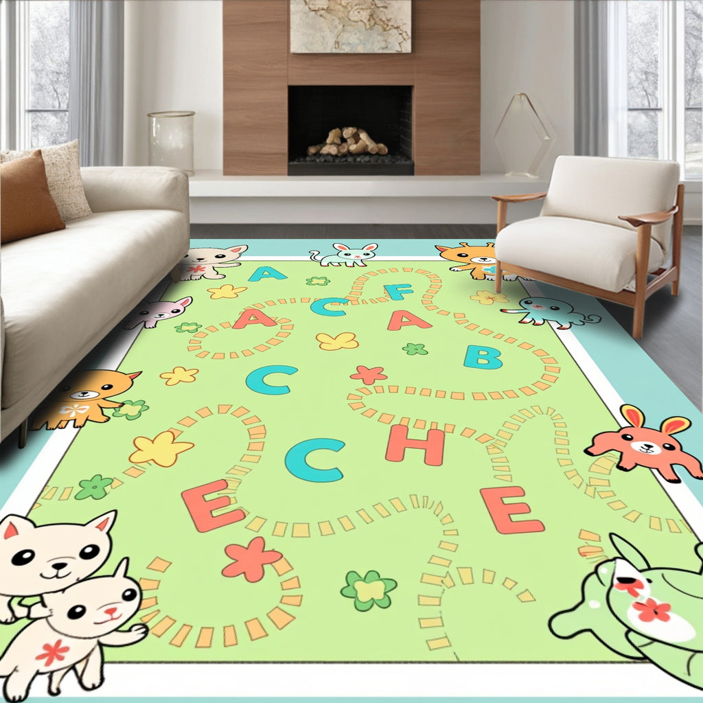 Cute Animals Alphabet Playful Rug
