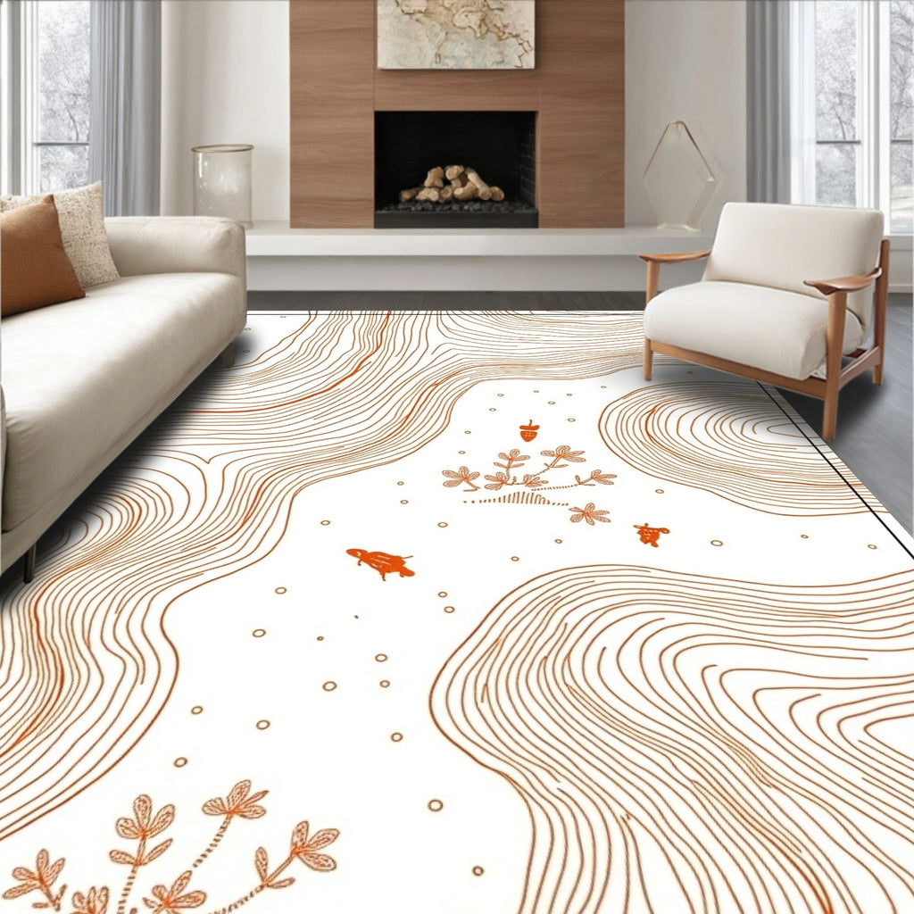 Orange Contour Lines with Acorns Rug