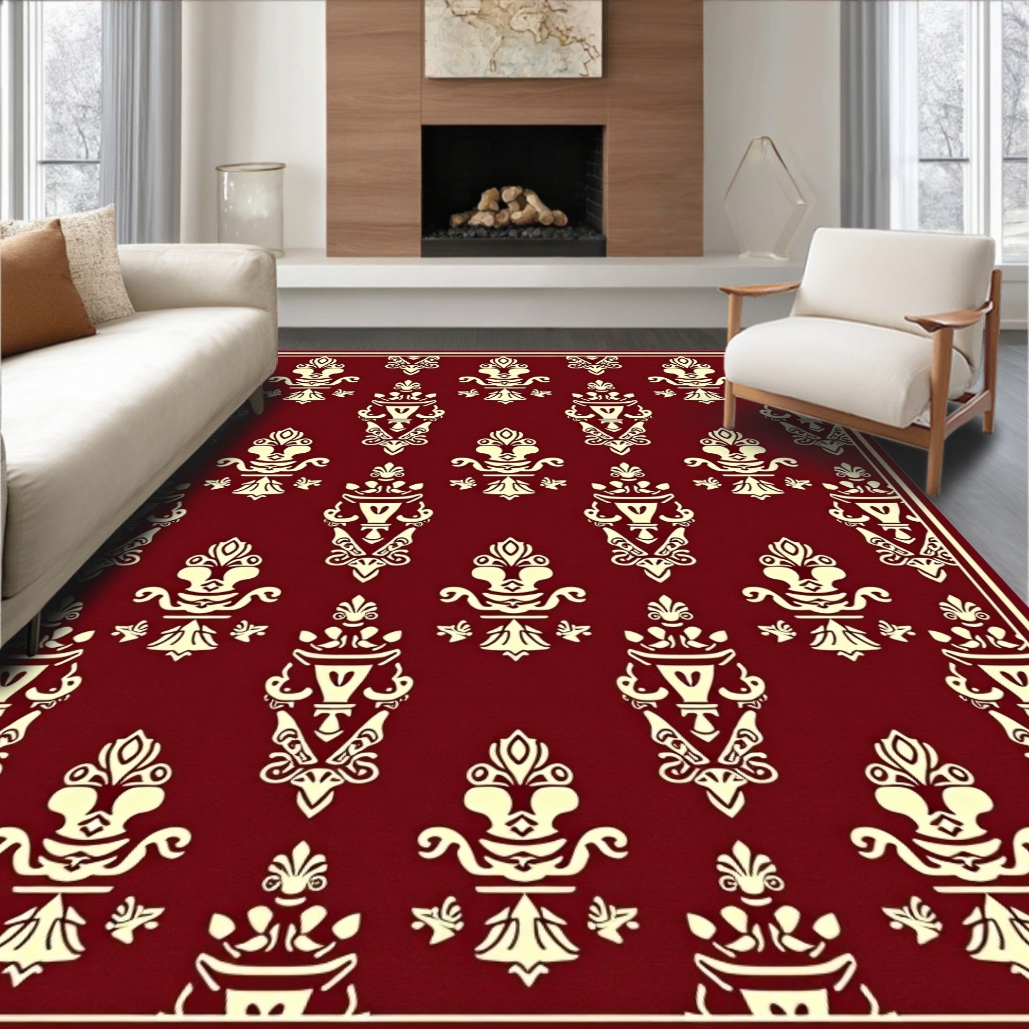 Crimson Ivory Baroque Crest Rug