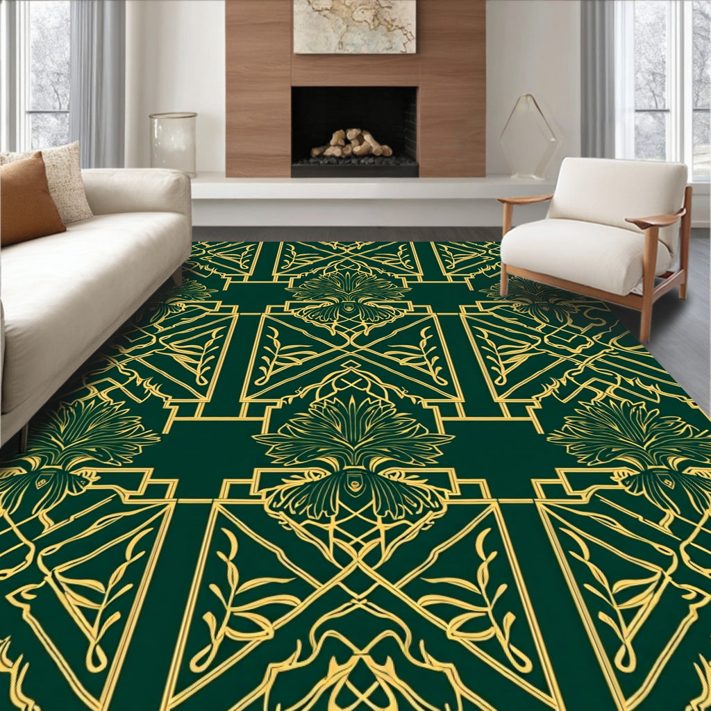 Emerald Gold Art Deco Floral Rug