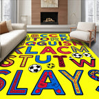 Bold Alphabet Soccer Balls Yellow Rug