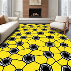Bright Yellow Hexagonal Soccer Graphics Rug