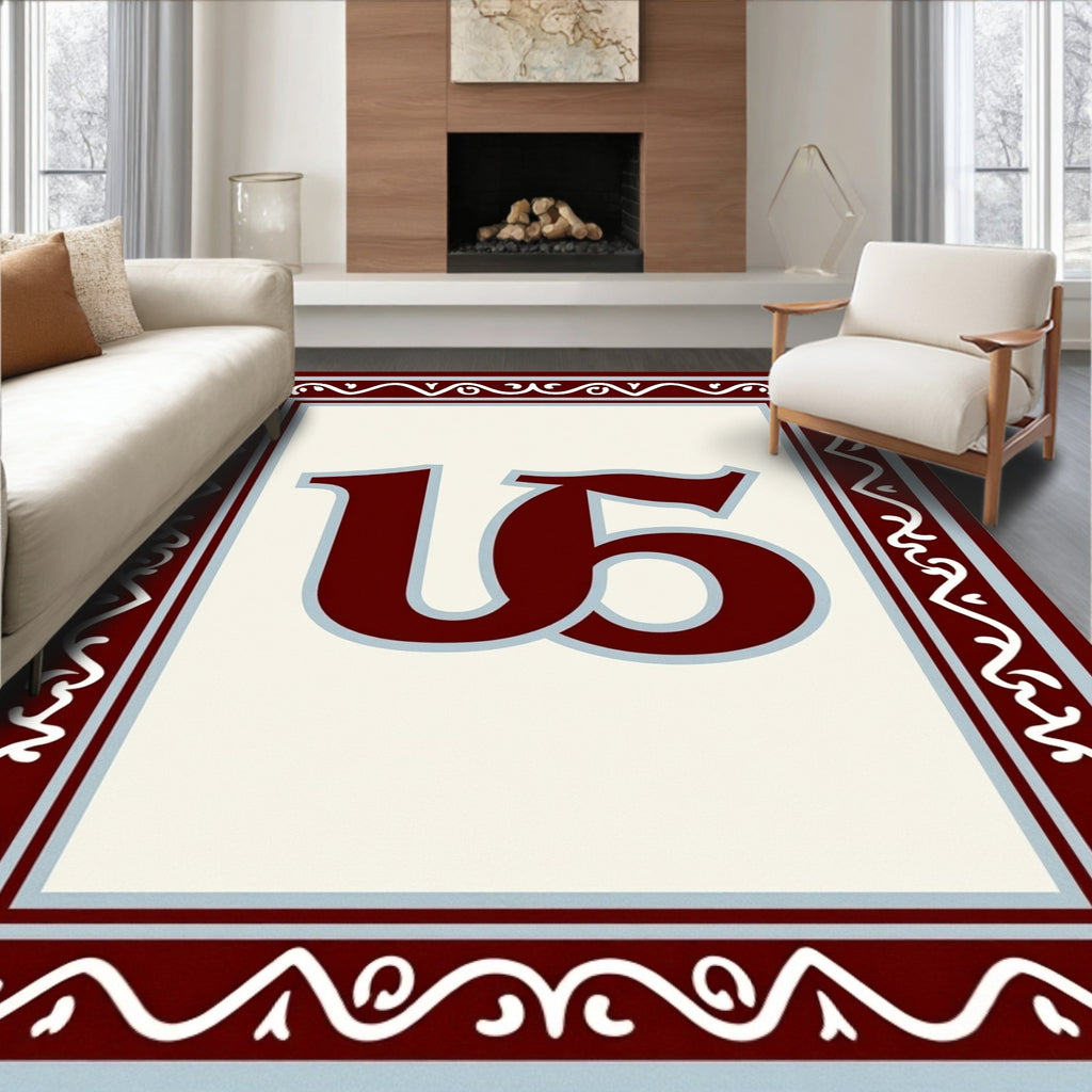 Crimson Monogram Scroll Border Rug