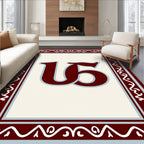 Crimson Monogram Scroll Border Rug