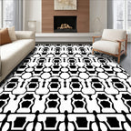 Bold Black White Abstract Hexagon Rug