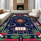 Bold Navy Red Green Geometric Garden Figures Rug