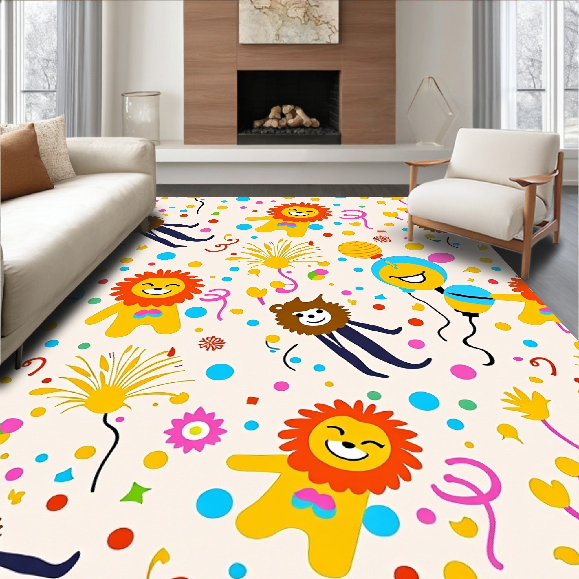 Cheerful Lion Balloon Party Confetti Rug