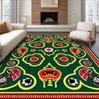 Bold Red Black Soccer Ball Medallion Rug
