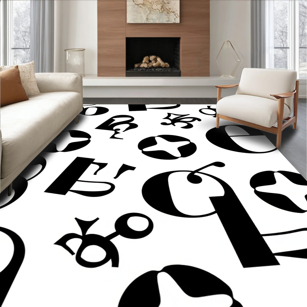 Black White Typographic Letter Abstract Rug