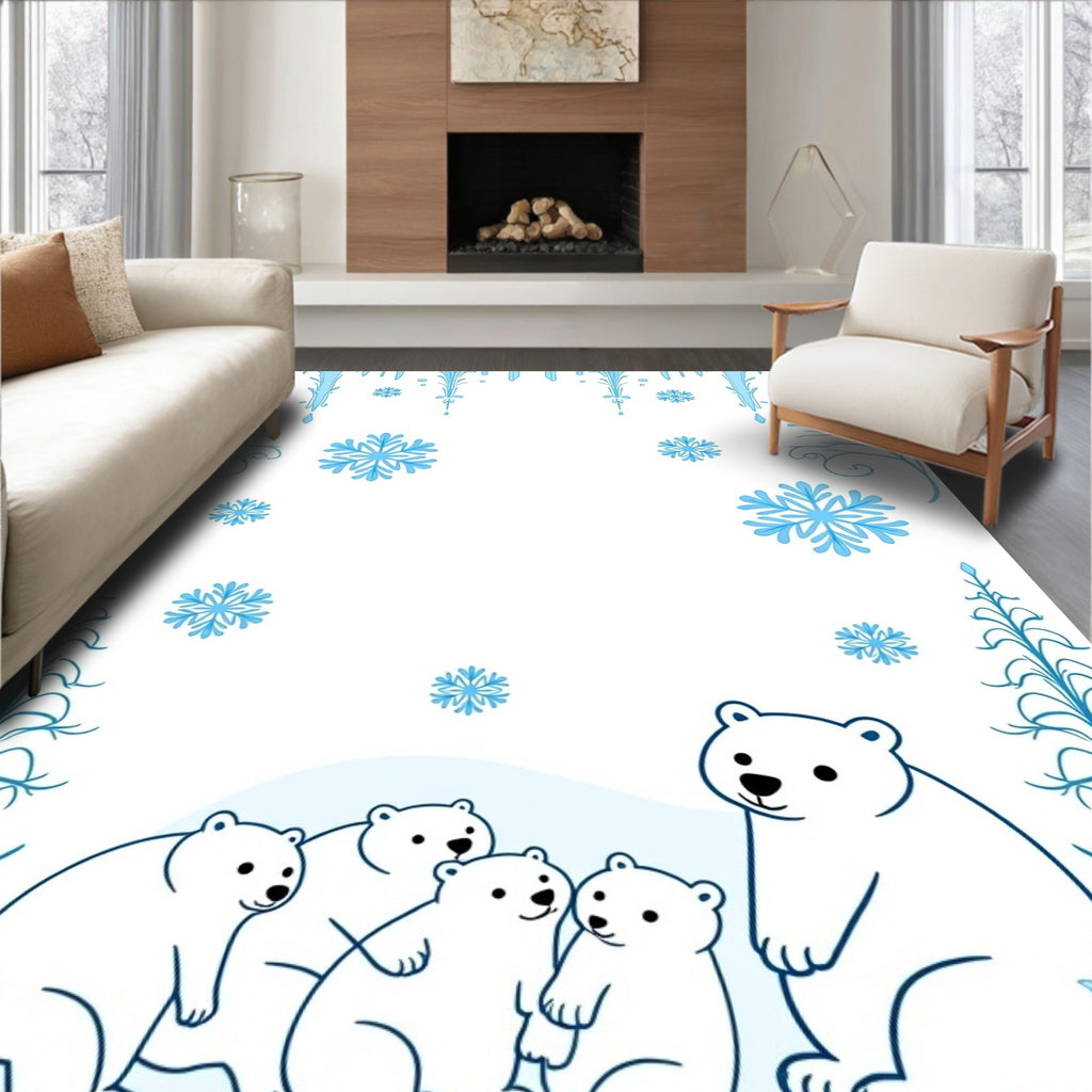 Arctic polar bears with blue snowflakes Rug