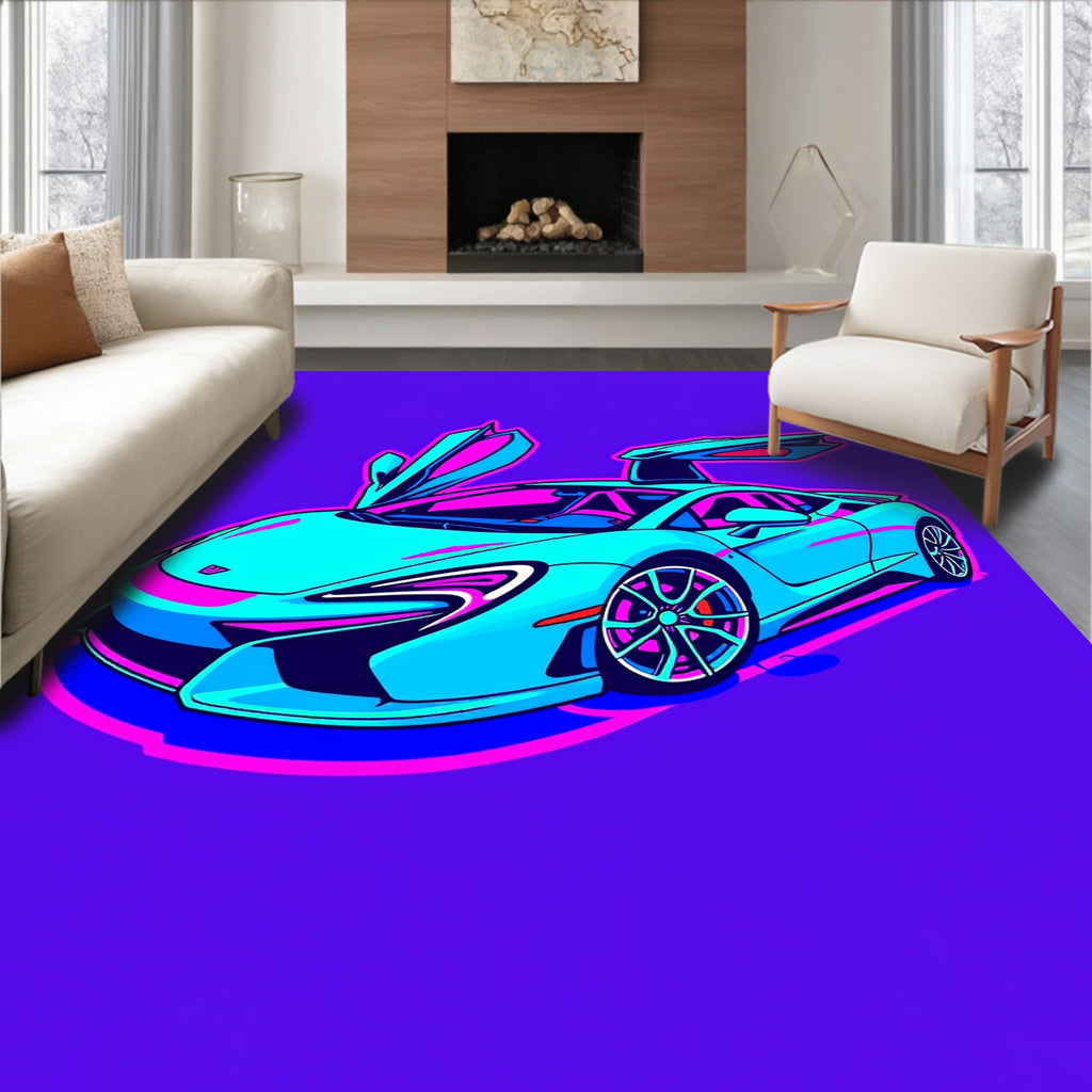 Neon Teal Car With Pink Accents Rug