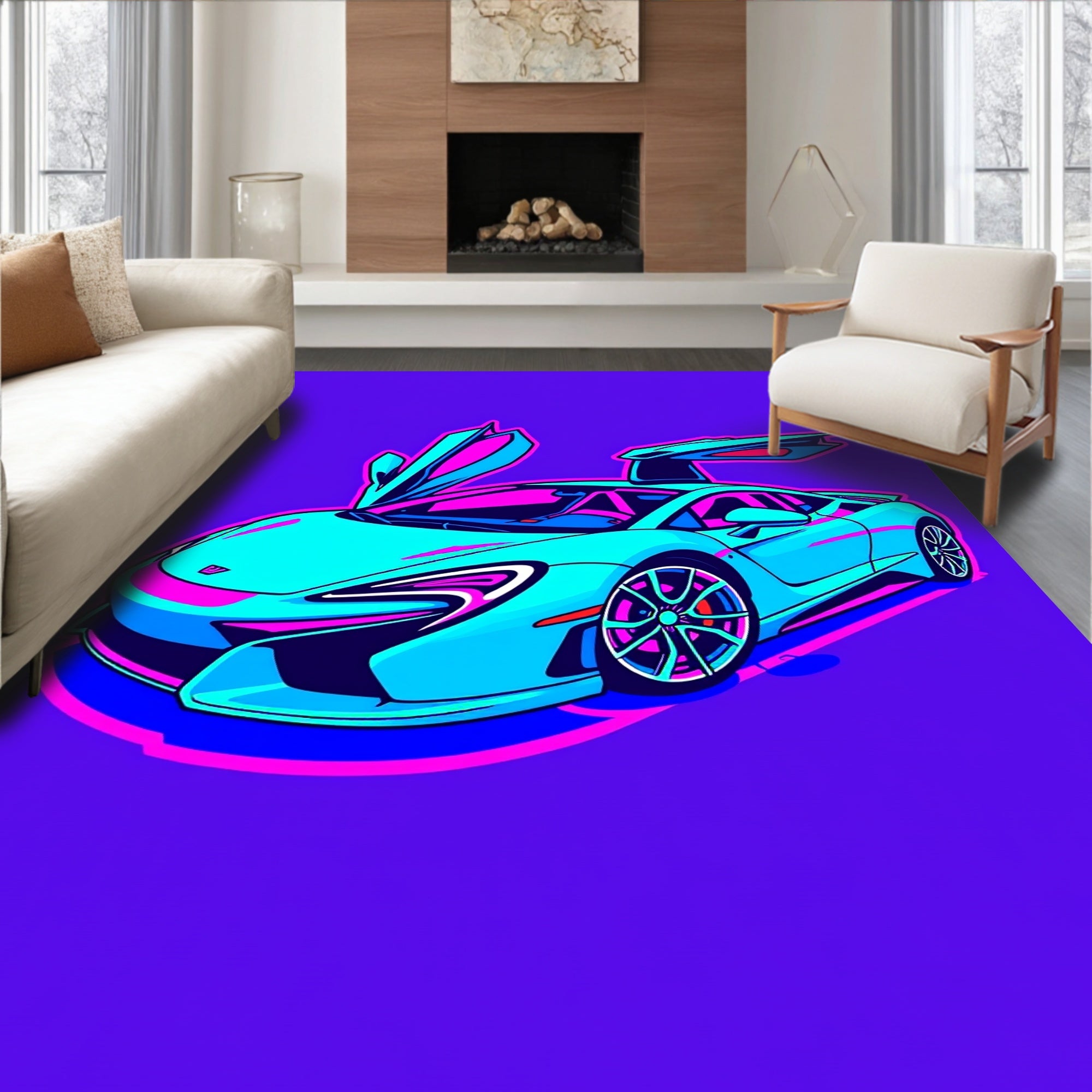 Neon Teal Car With Pink Accents Rug