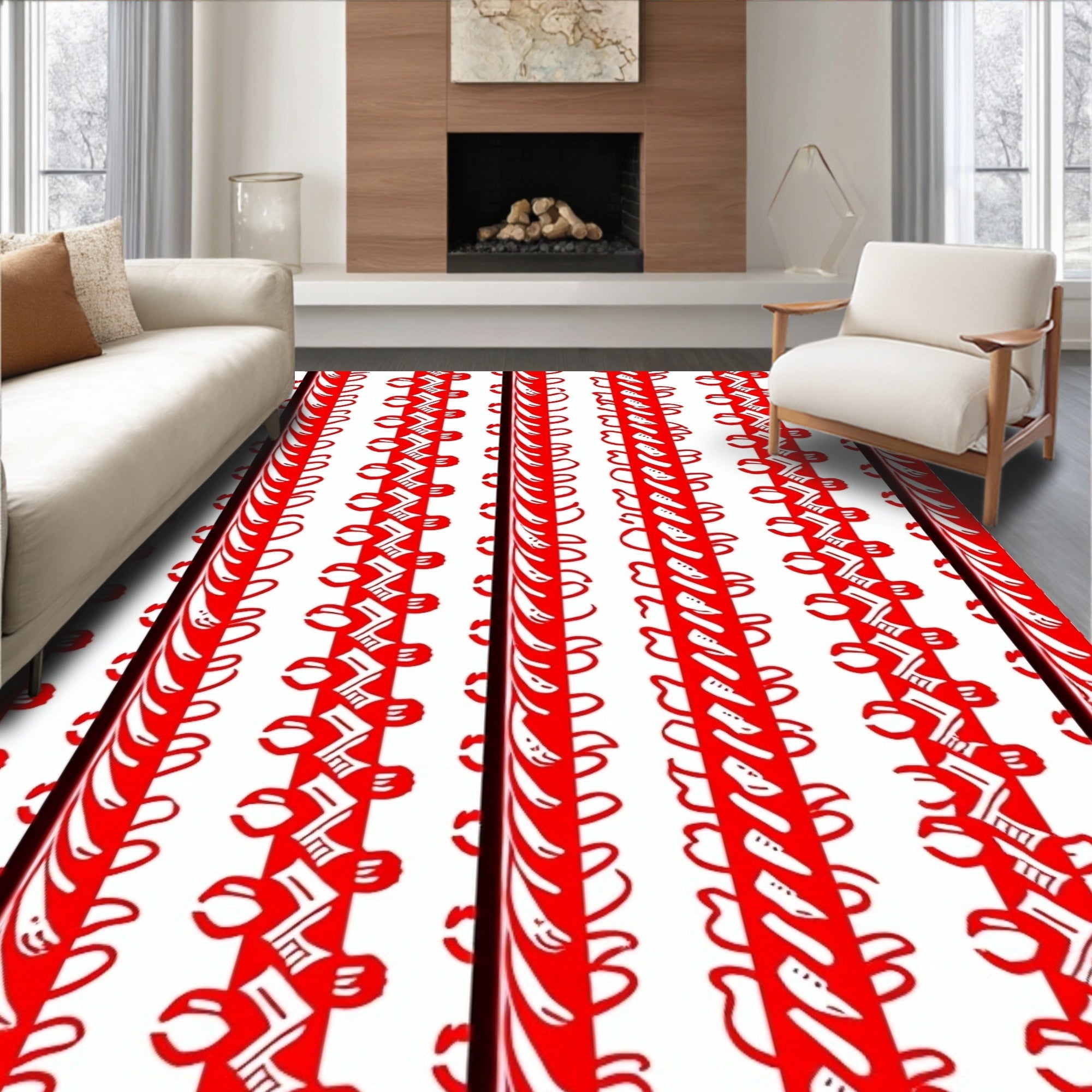 Red Abstract Stripe Medallion Rug