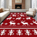 Crimson Reindeer Snowflake Scandinavian Rug