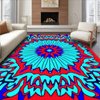 Symmetric Blue Red Floral Sunburst Rug