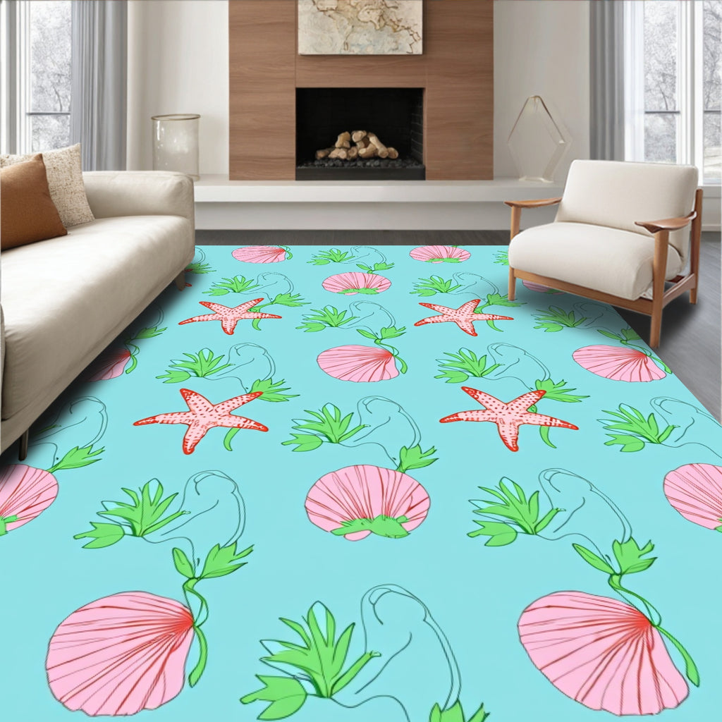 Coral Starfish And Scallop Garden Rug