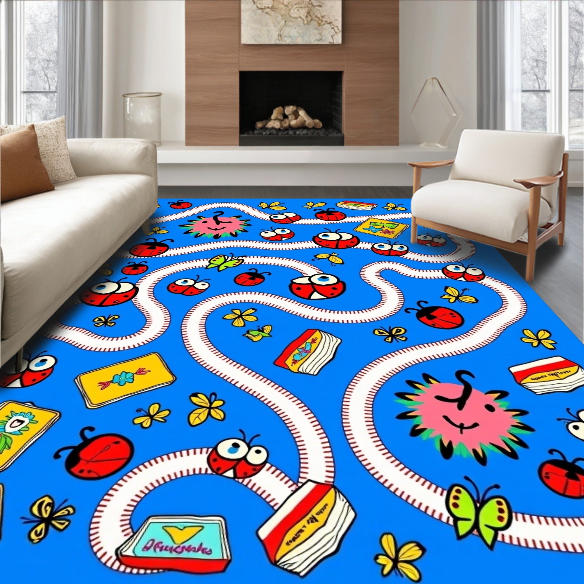 Whimsical Ladybug Butterfly Pathway Rug