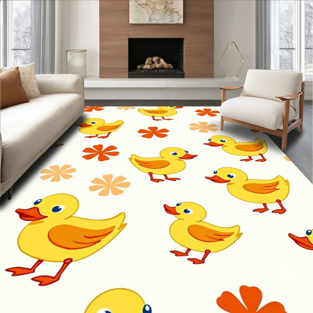 Whimsical Yellow Duckling Floral Ensemble Rug