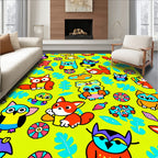 Vibrant Cartoon Woodland Creatures Aviary Rug