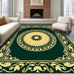 Green and Gold Floral Medallion Border Rug