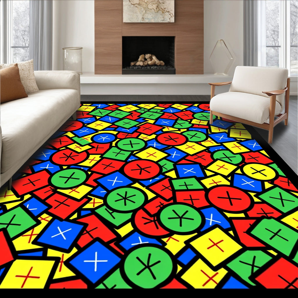Graphic Geometric Circles Squares Trio Rug