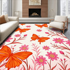 Orange Butterflies Pink Bloom Meadow Rug