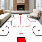 Abstract Red Black Geometric Halves Rug