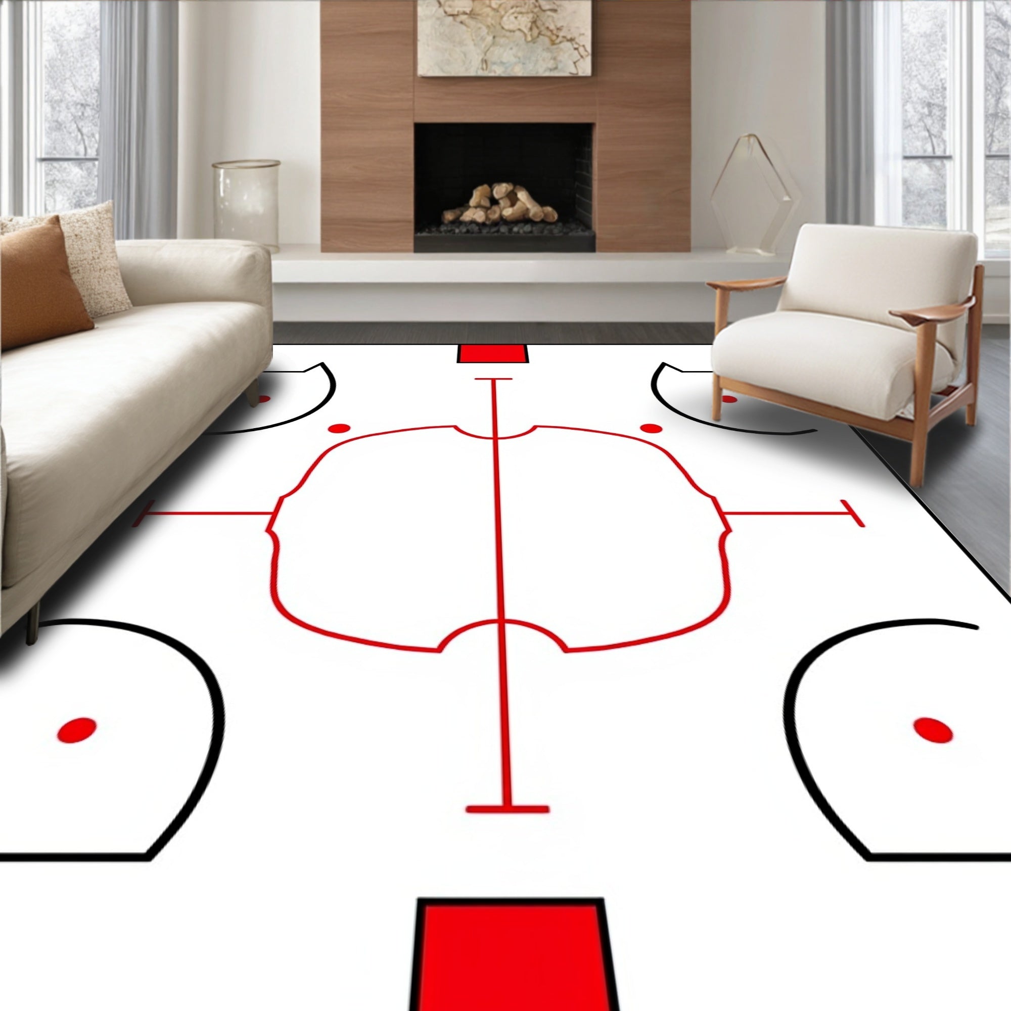 Abstract Red Black Geometric Halves Rug