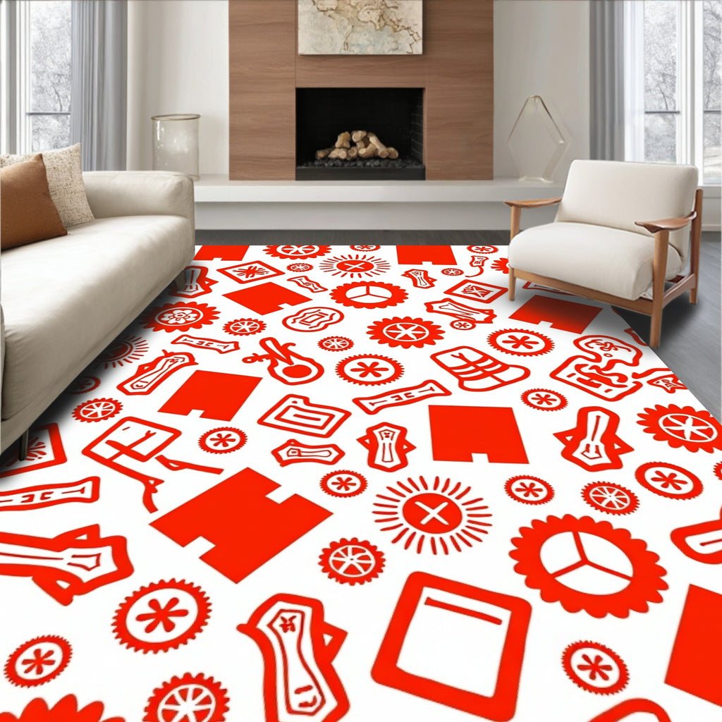 Vibrant Red Industrial Collage Rug