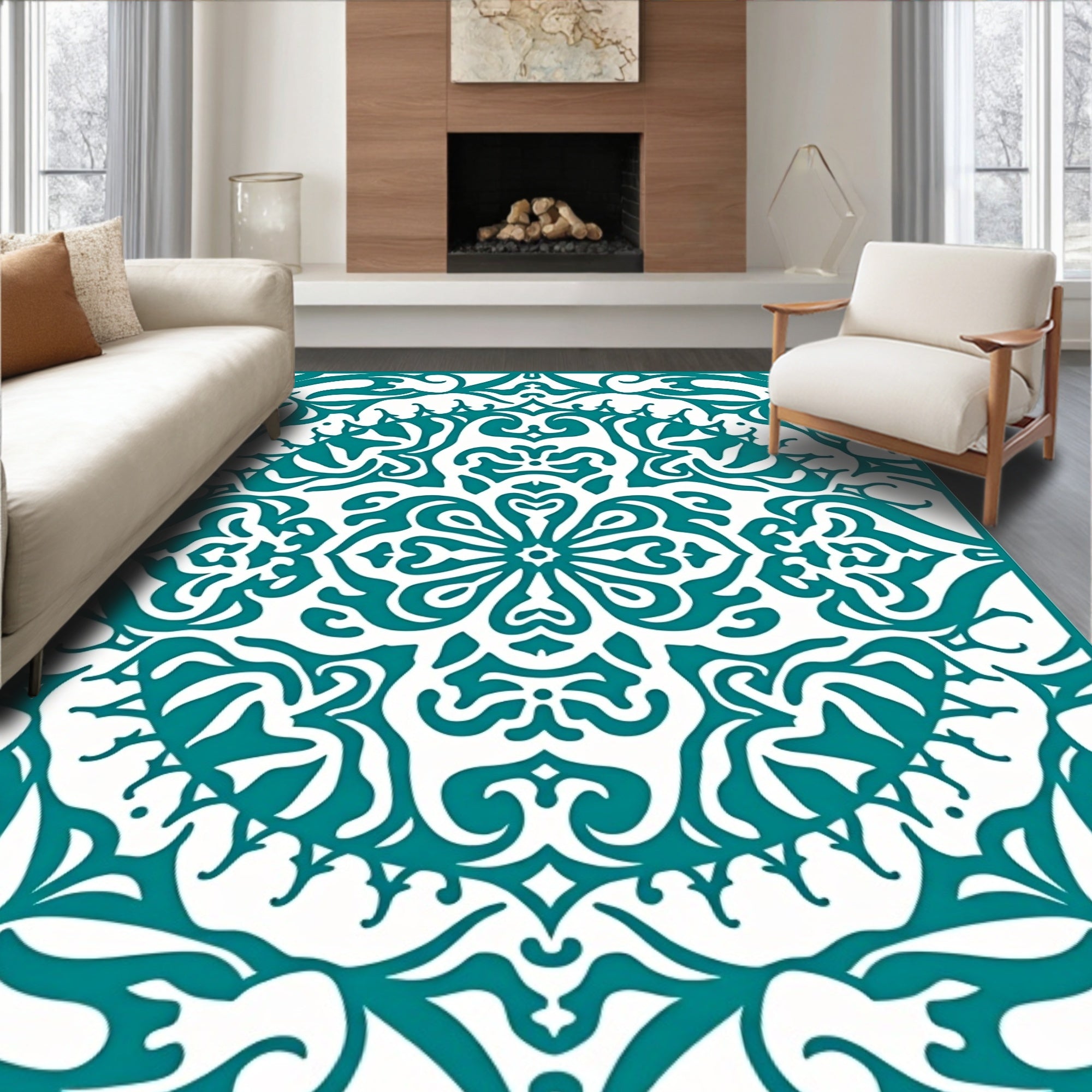 Teal Medallion Arch Ornate Rug