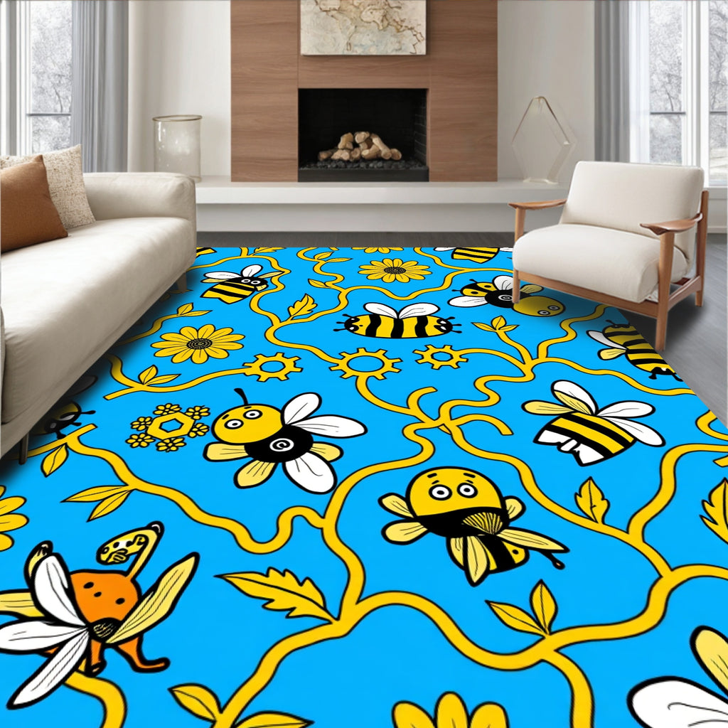 Whimsical Yellow Bee Vine Garden Rug