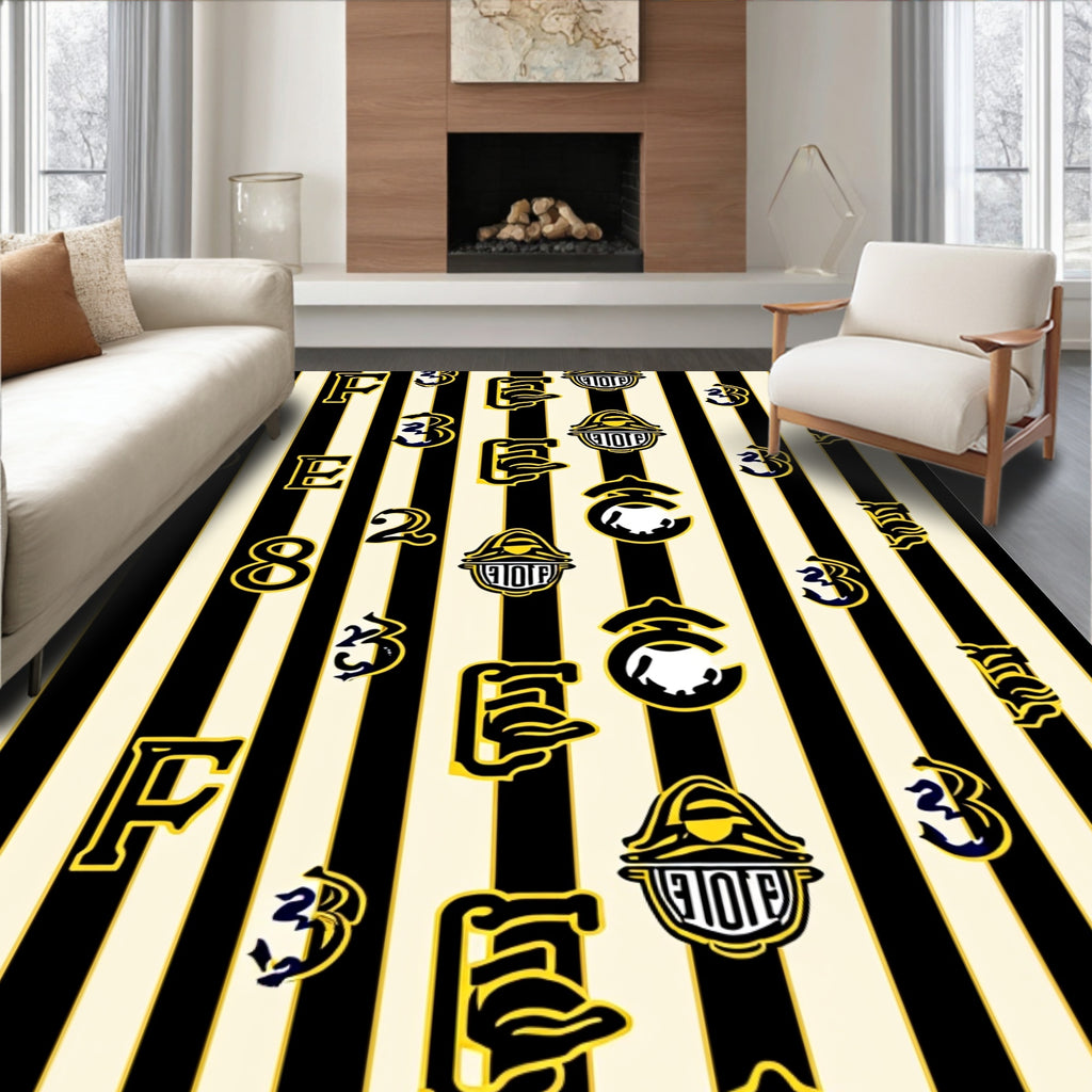 Bold Yellow Black Striped Letter Rug