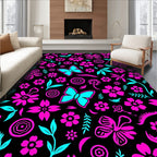 Vibrant Pink Teal Butterfly Floral Medley Rug