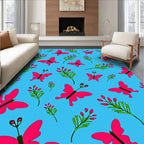 Bright Pink Butterfly Floral Branch Rug