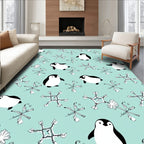 Playful Penguins Snowflakes Aqua Background Rug